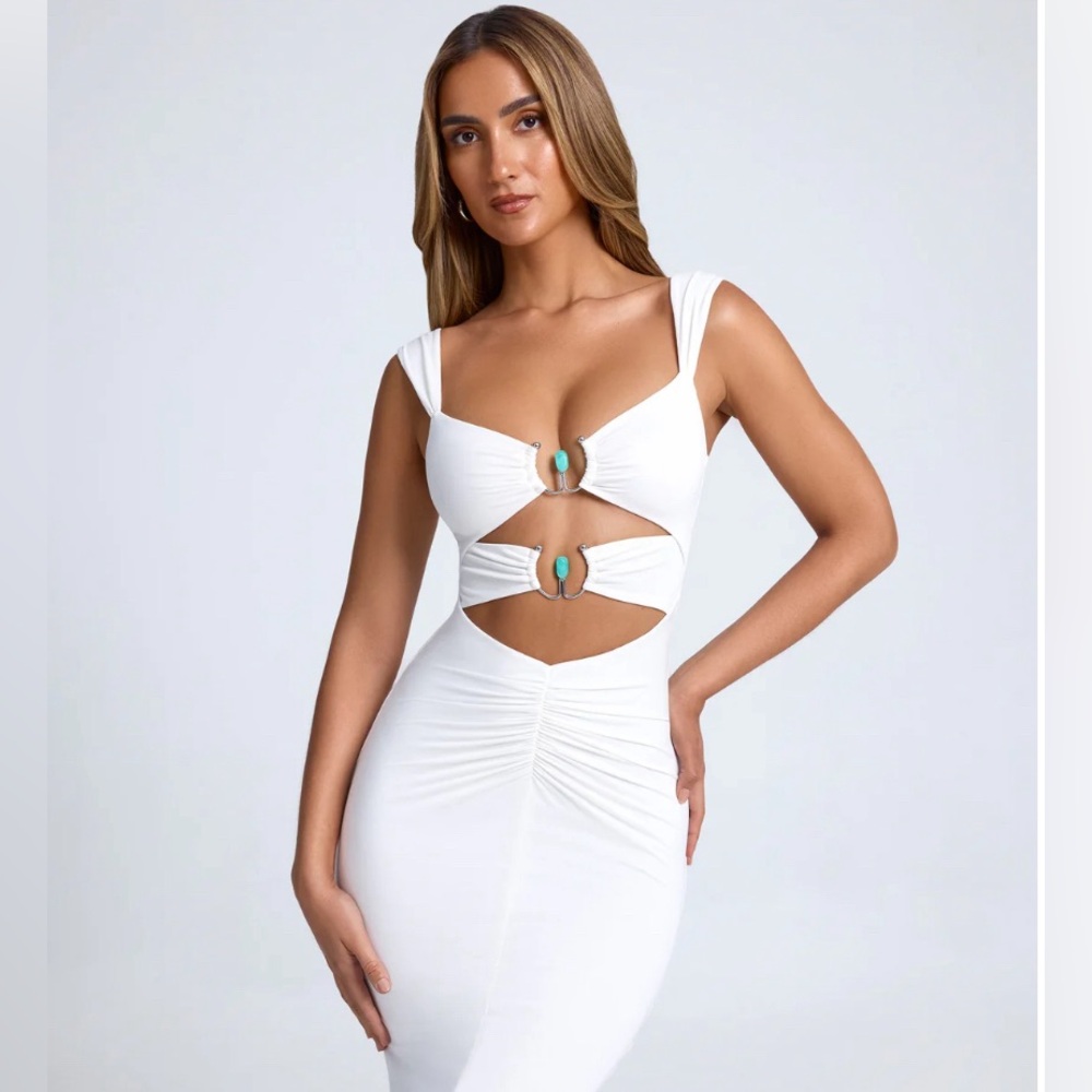 White Oh Polly cut out dress AELIA Ruched Hardware Detail Dress